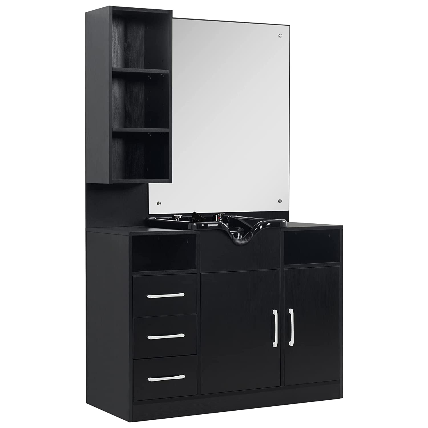 Barberpub Wall Mount Barber Station with Mirror, Shampoo Bowl, Beauty