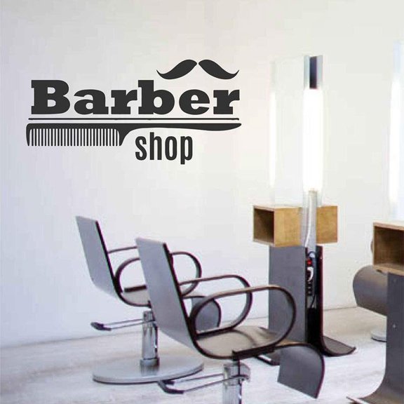 Barbershop Comb Wall Decals Sign Logo Barber Shop Logo Sticker Window Hair Salon Mural Removable Interior Wallpaper 86x42cm