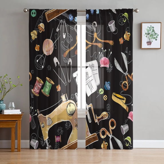 Barbershop Design Element Sheer Curtains For Living Room Modern Fashion Valance Curtains For Kitchen Tulle Curtains