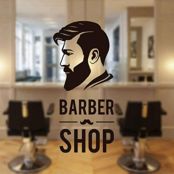 Barbershop Man Face Wall Decals Sign Logo Barber Shop Window Sticker Vinyl Decor Barber's Moustache Mural Wallpaper 26x57cm