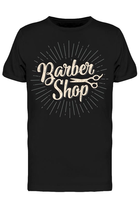 Barbershop Text With Scissors T-Shirt Men -Image by Shutterstock, Male Large