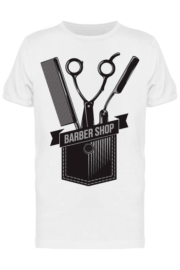 Barbershop Text, With Tools T-Shirt Men -Image by Shutterstock, Male Medium