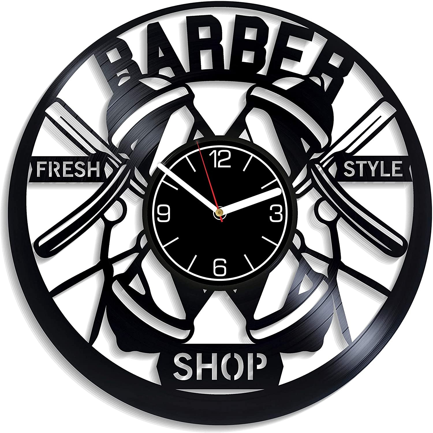 Barbershop Vinyl Record Wall Clock Gift for Him Barbershop Wall Art ...