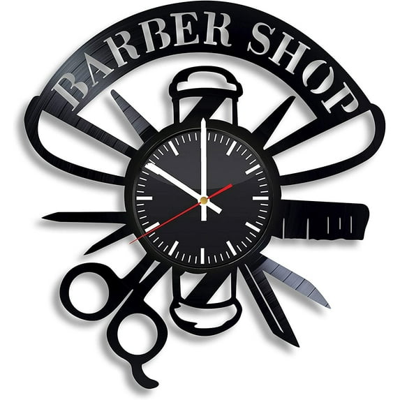 Barbershop Vinyl Wall Clock,Vinyl Record Clock Wall Art Unique Room Home Decorations Black Handmade