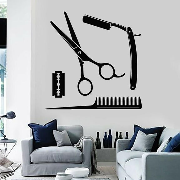 Barbershop Vinyl Wall Decal Man's Hair Barbershop Barber Tools Shaving Wall Stickers Hair Salon Window Decor Wallpaper 42x43cm
