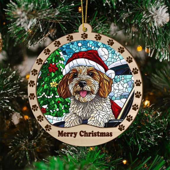 Barbet Christmas Dog Ornament, Barbet Dog Stained Glass, Barbet Dog Suncatcher Gift Christmas Tree Decor, Xmas Gifts