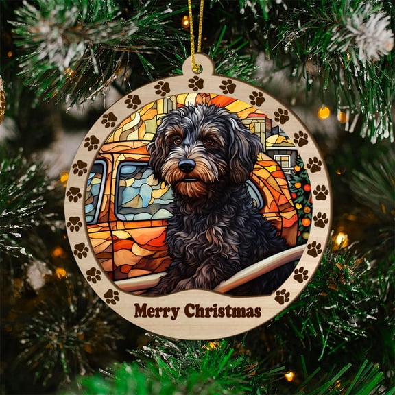 Barbet Christmas Dog Ornament, Barbet Dog Stained Glass, Holiday Present Ideas, Barbet Dog Suncatcher Decorations, Xmas