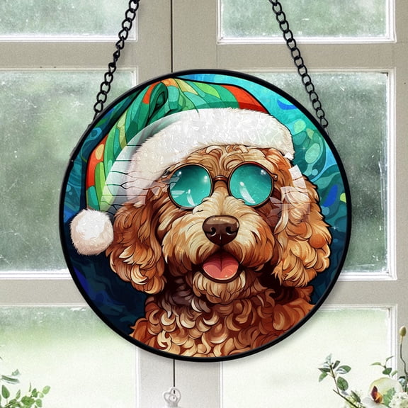 Barbet Christmas Dog Ornament Christmas 2025 - Barbet Dog Christmas Stained Glass Window Hanging Dog Christmas Tree Decor, Xmas Dog Suncatcher