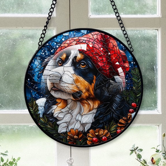 Barbet Christmas Tree Decor 2025, Barbet Dog Gifts, Christmas Tree Stained Glass SunCatcher for Windows Dog Christmas Tree, Haging Decor