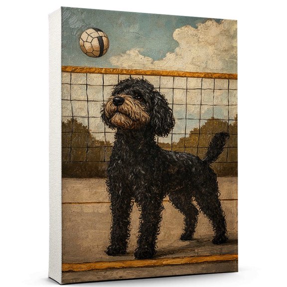 Barbet Cute Dog Volleyball Poster Canvas – Retro Barbet Dog Batter in Action With Volleyball for Themed Living Room