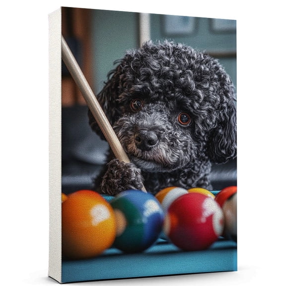 Barbet Dog Billiards Art Stretched Canvas Size 8x12 – Barbet Dog Playing Billiards Wall Art, Dog Lover Canvas, Sports Theme Decor for Living Room