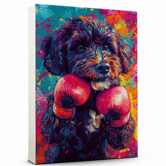 Barbet Dog Boxing Stretched Canvas Size 8x12 – Funny Barbet Dog Playing Boxing Canvas Wall Art for Sports Lovers, Pet Lovers, Home Decor