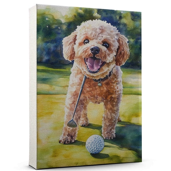 Barbet Dog Canvas Canvas Golf Theme Dog Art for Wall, Barbet Dog Playing Golf Wall Art, Dog Lover Canvas Decor