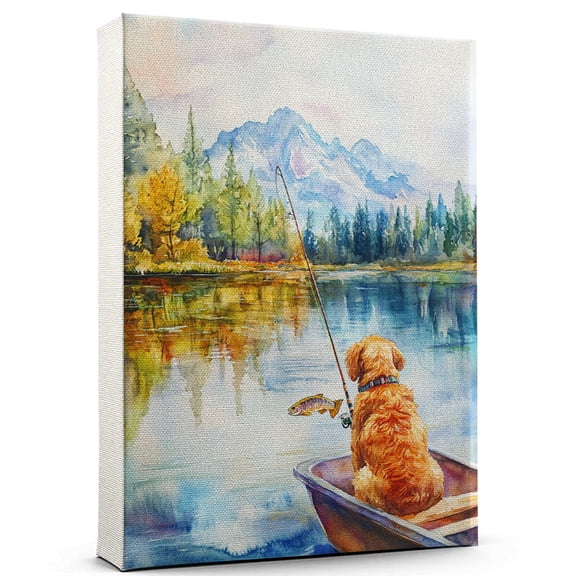 Barbet Dog Canvas Fishing Canvas Funny Barbet Dog Canvas Artwork, Funny Dog Wall Art for Fishing Room or Pet Shop