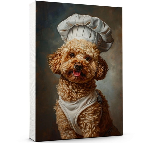 Barbet Dog Chef Poster, Barbet Dog Cooking Food Canvas Print for Restaurant Kitchen Decor, Kitchen Animal Picture Wall Decor