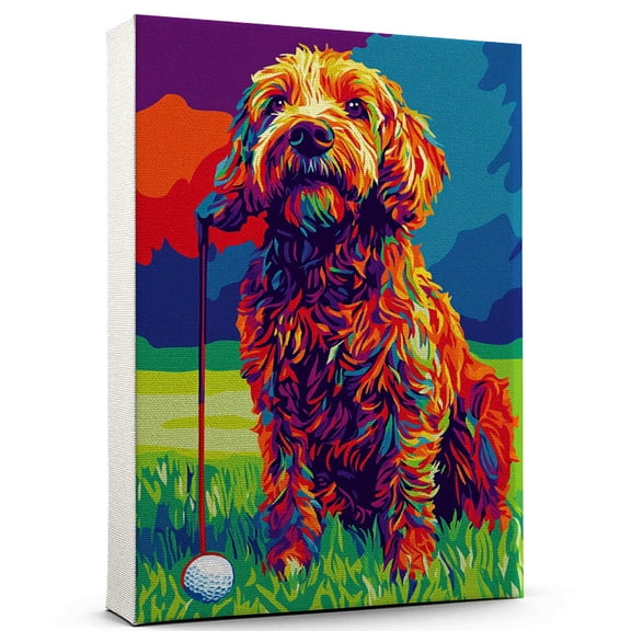 Barbet Dog Golf Art Canvas Barbet Dog Playing Golf Wall Art, Dog Lover Canvas, Sports Theme Decor for Living Room