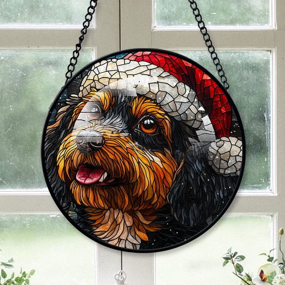 Barbet Dog Ornament Christmas 2025 - For Christmas Barbet Dog Stained Glass Christmas Decorations, Dog Christmas Tree, Haging Decor