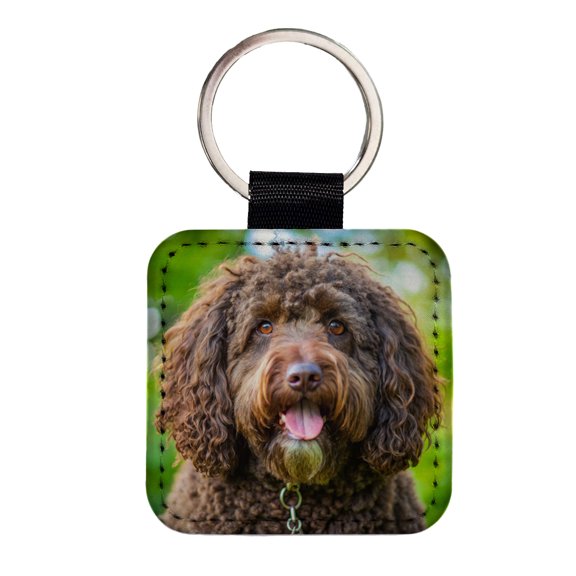 Barbet Dog Photo Faux Leather Square Keychain