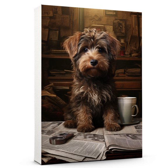 Barbet Dog Read Newspapers Sitting Poster Prints on Canvas - Wall Decor Hanging Wall Art Personalized Dog Poster Retro Home House Decorations Living Room