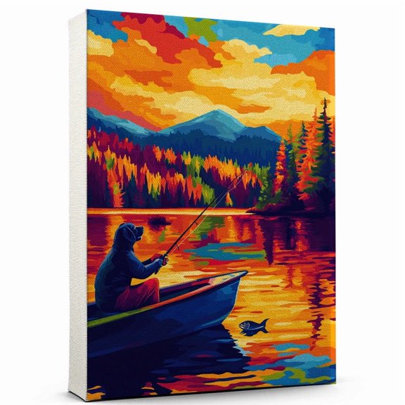 Barbet Dog Stretched Canvas Size 8x12 Fishing Canvas – Cute Barbet Canvas Wall Art of Puppy Playing Fishing, Perfect for Dog and Sports Fans