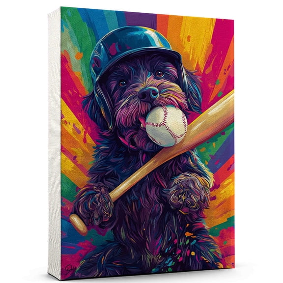Barbet Dog Stretched Canvas Size 8x12 – Funny Barbet Dog Canvas Wall Decor, Funny Dog Wall Art for Baseball Room