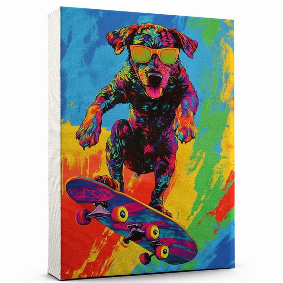 Barbet Dog Stretched Canvas Size 8x12 Skateboarding Canvas – Cute Barbet Canvas Wall Art of Puppy Playing Skateboarding, Perfect for Dog and Sports Fans