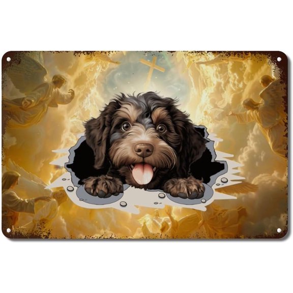 Barbet Metal Tin Signs 12x8in Barbet Peeking Dog in Crack Porch Decor Metal Plaque Retro Aluminum Sign Dog Mom Gift for Home Office Bar Coffee Shop