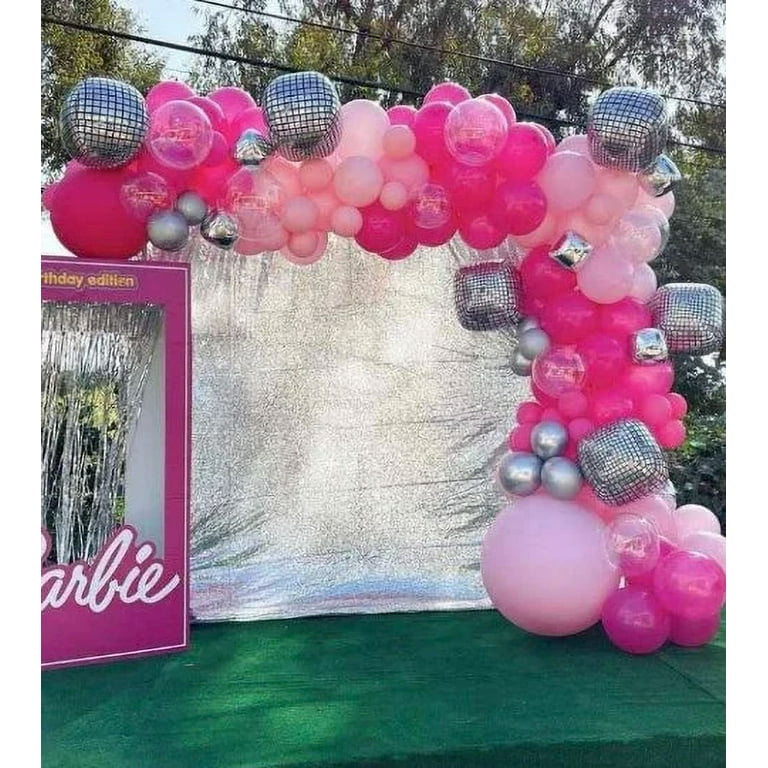 Barbi balloon arch,120 pcs balloon arch set silver pink, disco balls  balloons, party theme birthday balloon 