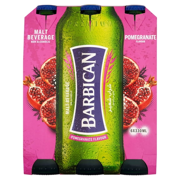 Barbican Malt Beverage Non Alcoholic Pomegranate Flavour 6 x 330ml, Imported from Britain