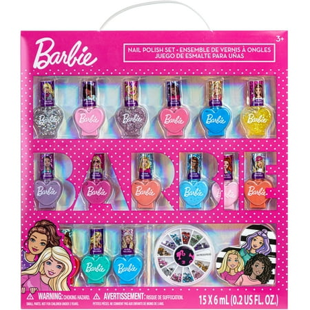 Barbie-18 Pcs Non-Toxic Water-Based Peelable Quick-Dry Kids Nail Polish Set for Girl Ages 3+