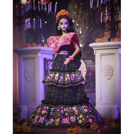 2021 Dia De Muertos Doll (11.5-In) Wearing Embroidered Dress & Calavera Face Paint