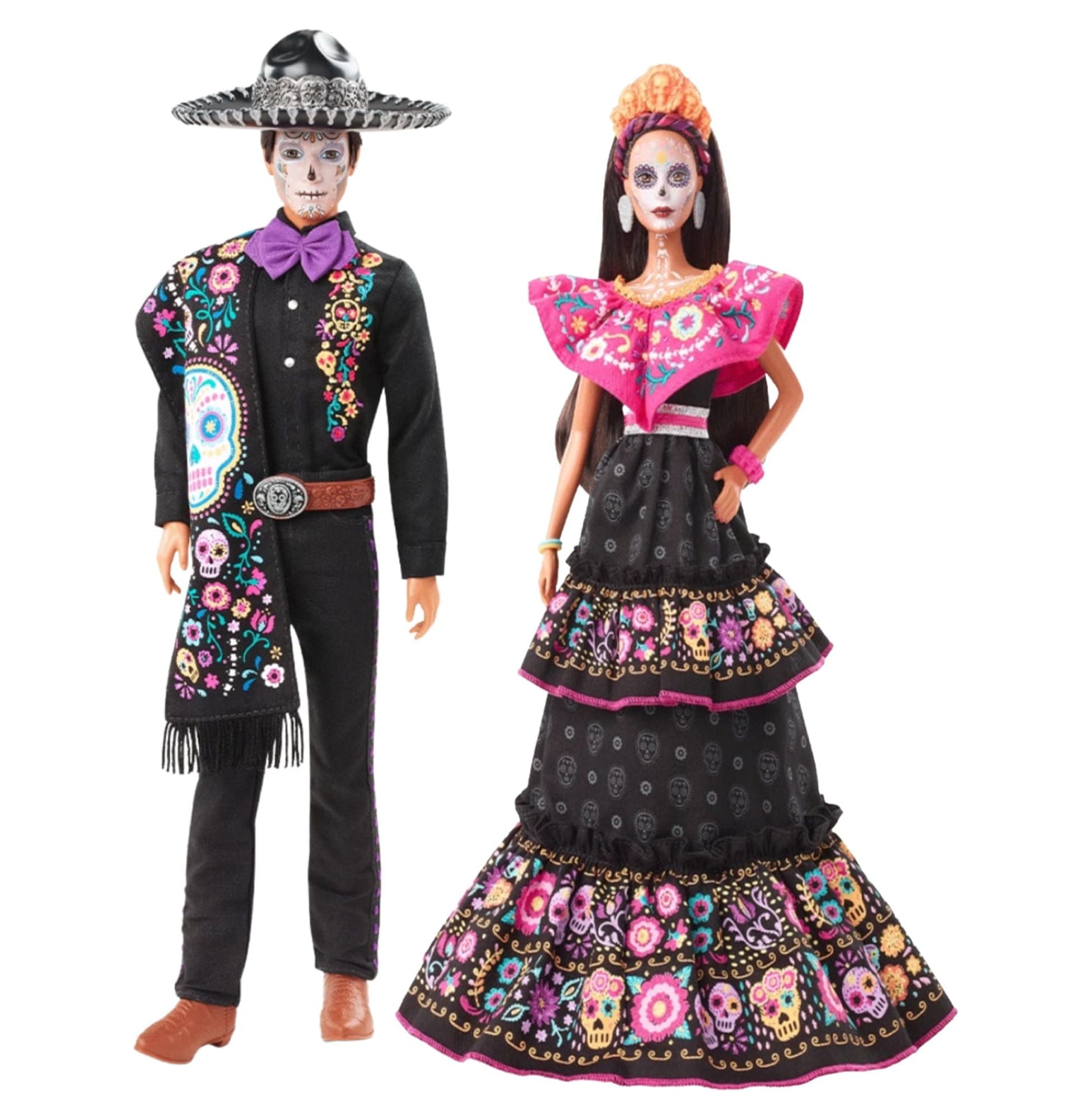 Barbie 2021 Dia De Muertos Ken & Barbie Dolls W Earing Embroidered Clothing