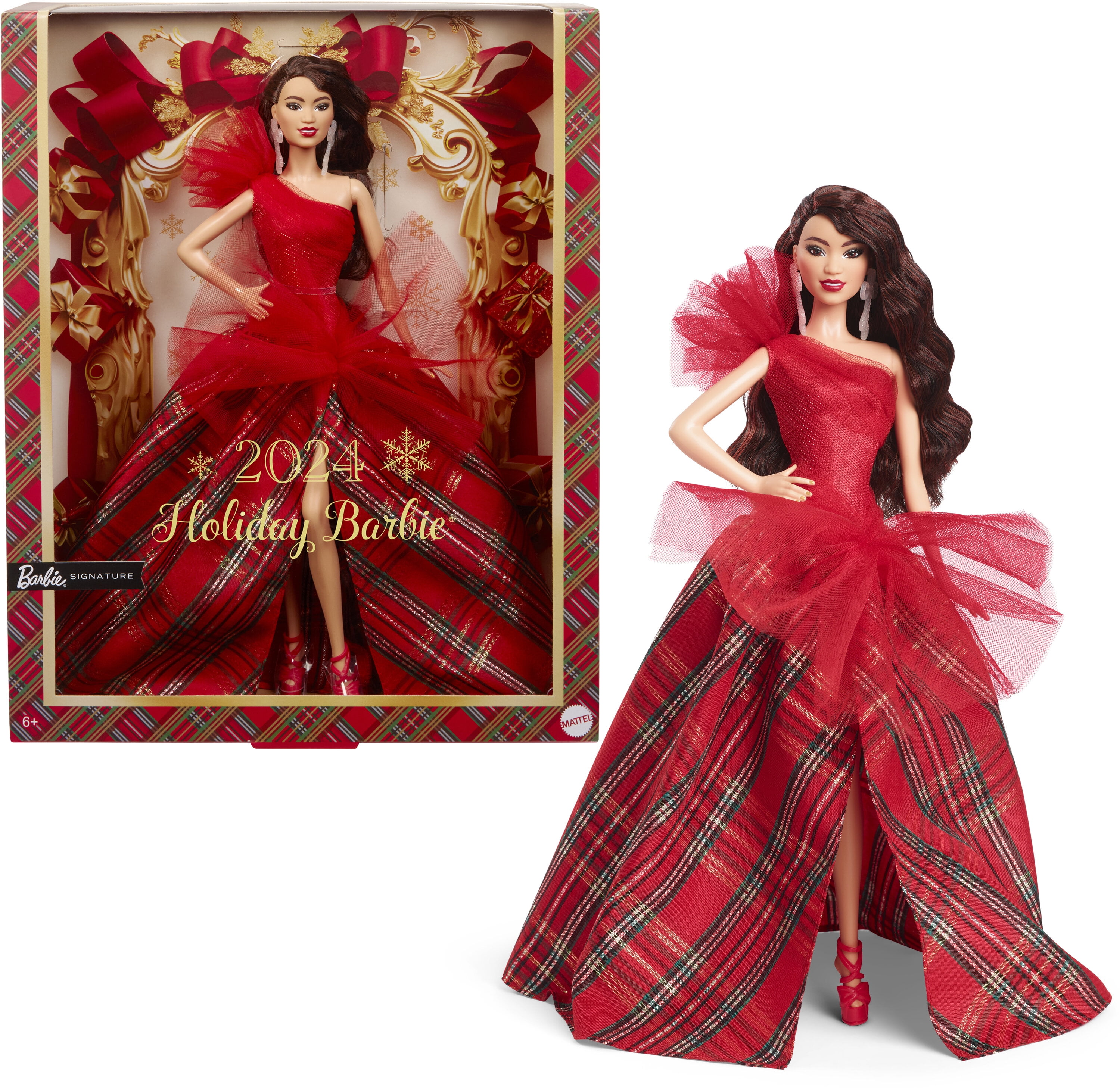 Barbie 2024 Holiday Barbie Dolls, Seasonal Collector Gift, Barbie Signature, Plaid Gown with Red Bow Barbie 2024 Holiday Barbie Dolls, Seasonal Collector Gift, Barbie Signature, Plaid Gown with Red Bow