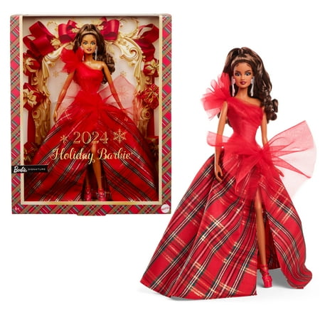 Barbie 2024 Holiday Barbie Dolls, Seasonal Collector Gift, Barbie Signature, Plaid Gown with Red Bow