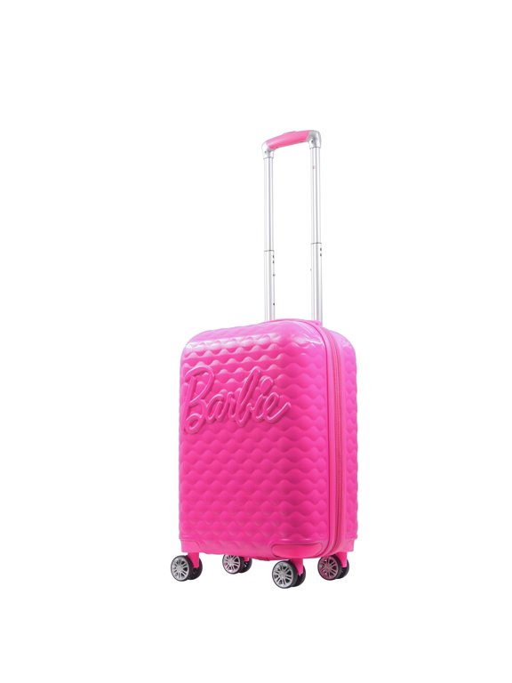 Barbie 22 Inch Carry On Rolling Luggage, Quilted Hardshell Suitcase with Spinner Wheels, Pink