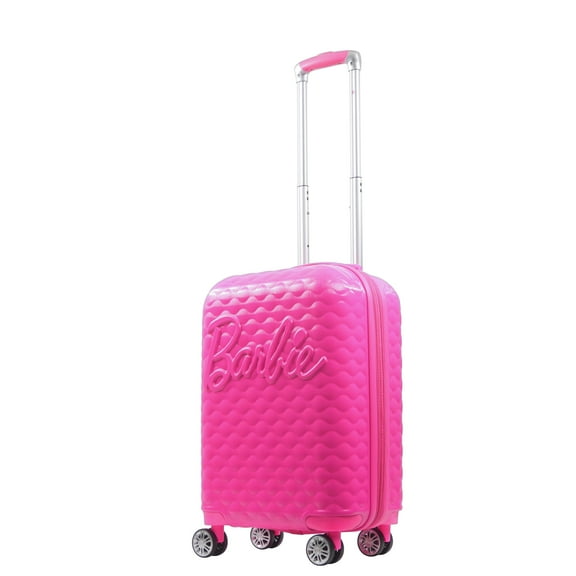 Barbie 22 Inch Carry On Rolling Luggage, Quilted Hardshell Suitcase with Spinner Wheels, Pink