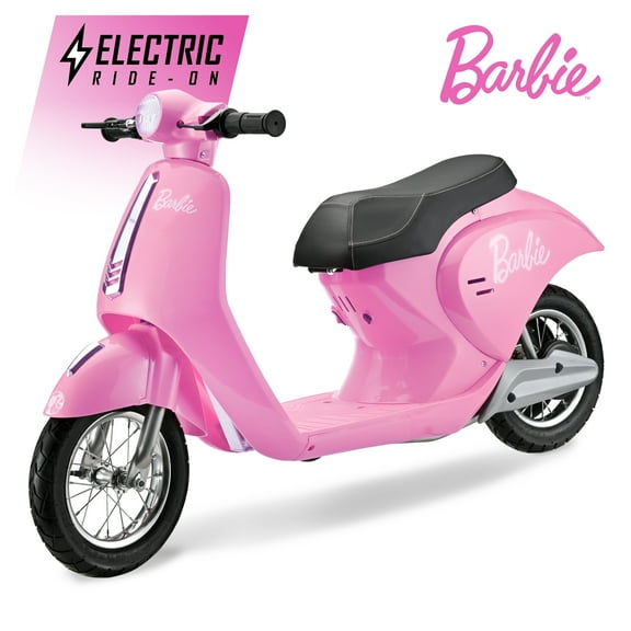 Barbie 24V Retro Scooter, Powered Ride-on with Easy Twist Throttle, for Kids Ages 13 Years and Up, Pink, Max Speed 14 mph