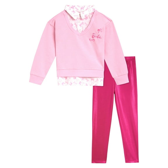 Barbie 2fer Drop Shoulder Fleece Sweatshirt and Leggings Outfit Set Toddler to Big Kid