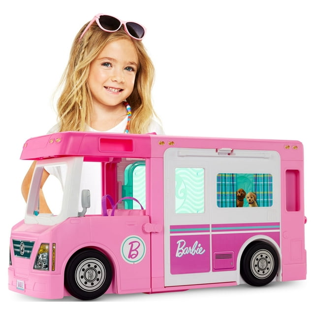 Barbie 3-in-1 DreamCamper Playset (Truck, Boat and House) with Pool and 50 Accessories