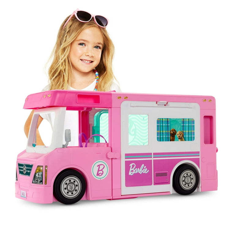 Barbie 3 in 1 DreamCamper Playset Truck Boat and House with Pool and 50 Accessories