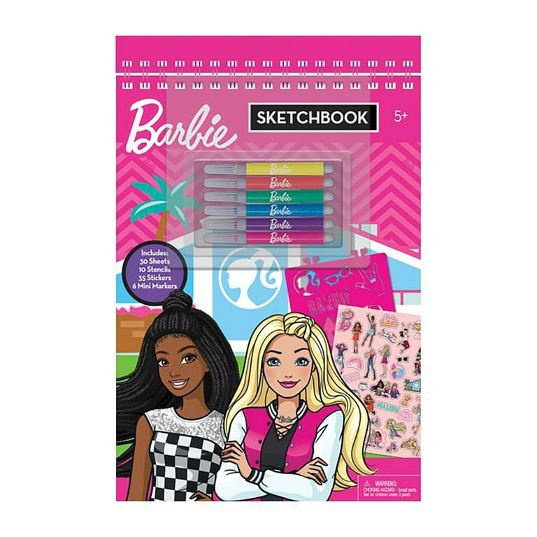 Barbie 30-Page Sketchbook w/ Markers, Stencils, and Stickers Pink