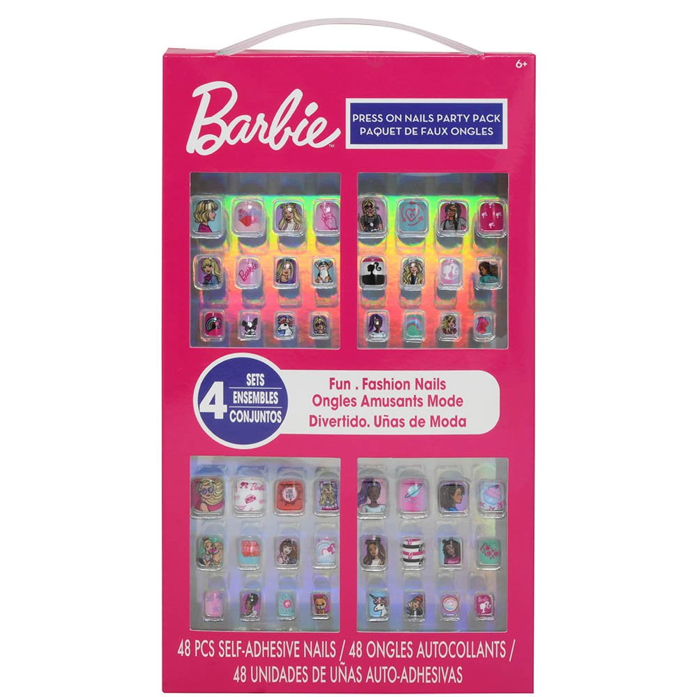 Barbie 48pk Press on Nails Party Pack for Kids, Little Girls