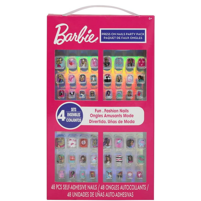 Barbie 48pk Press on Nails Party Pack for Kids, Little Girls