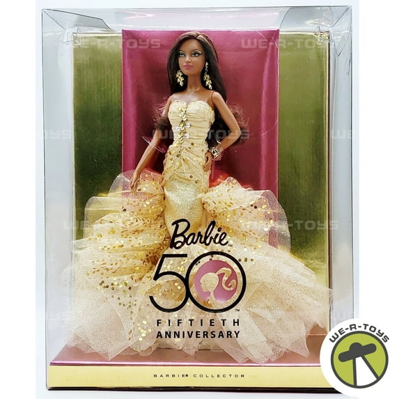 Barbie 50th Anniversary Doll African American Gold Dress 2008 Mattel N5860 NEW