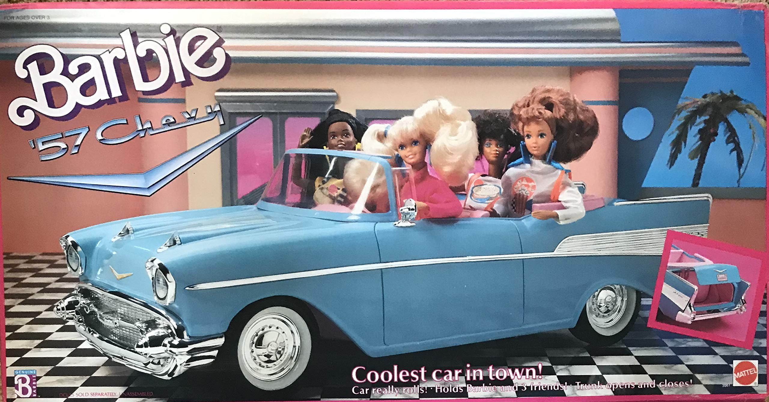 Barbie 57 Chevy Bel Air Convertible Car Blue 1989 Mattel 3561