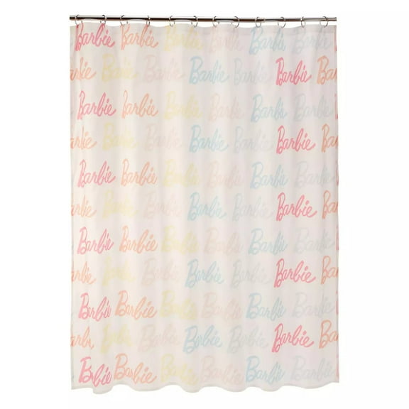 Barbie Allover Logo Shower Curtain, 70 x 72 Inches, Multicolor Design