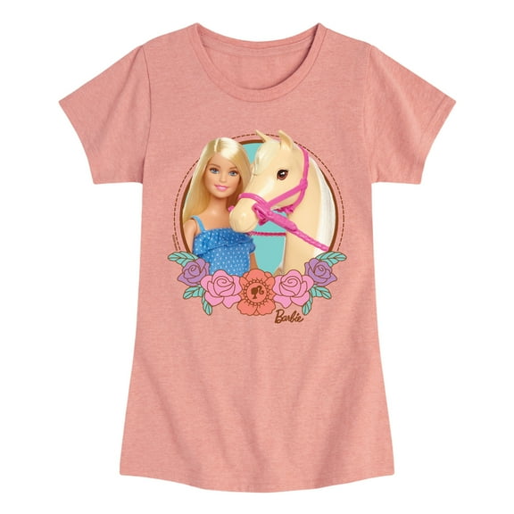 Barbie - And Horse Photo - Toddler And Youth Girls Fitted Short Sleeve Graphic T-Shirt