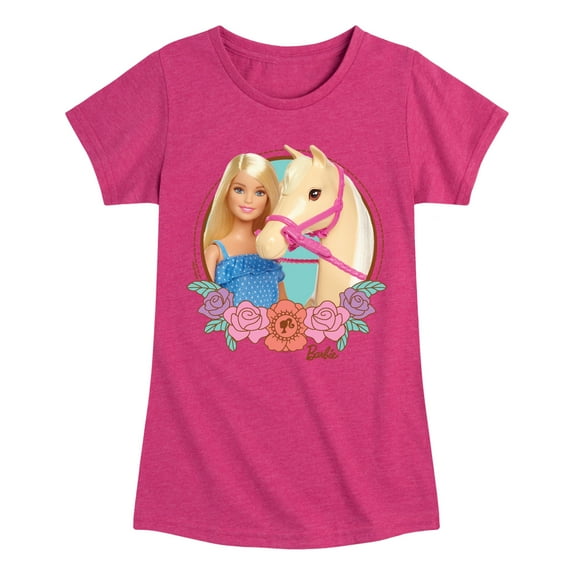 Barbie - And Horse Photo - Toddler And Youth Girls Fitted Short Sleeve Graphic T-Shirt