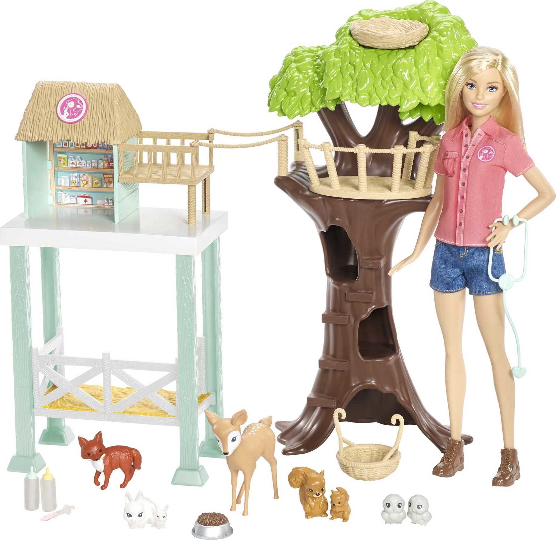Barbie Animal Rescuer Doll Woodland Forest Rescue Care Center Shelter & Playset