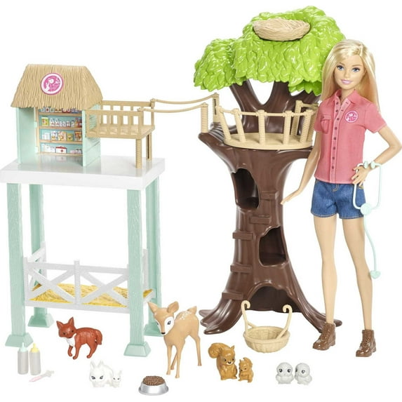 Barbie Animal Rescuer Doll Woodland Forest Rescue Care Center Shelter & Playset